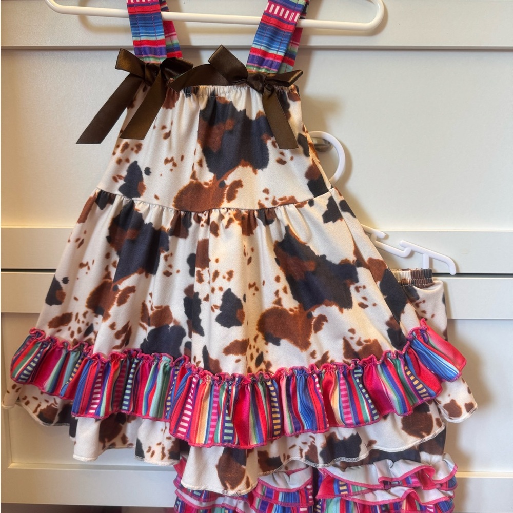 Cow Print Ruffle Tunic with Shorts